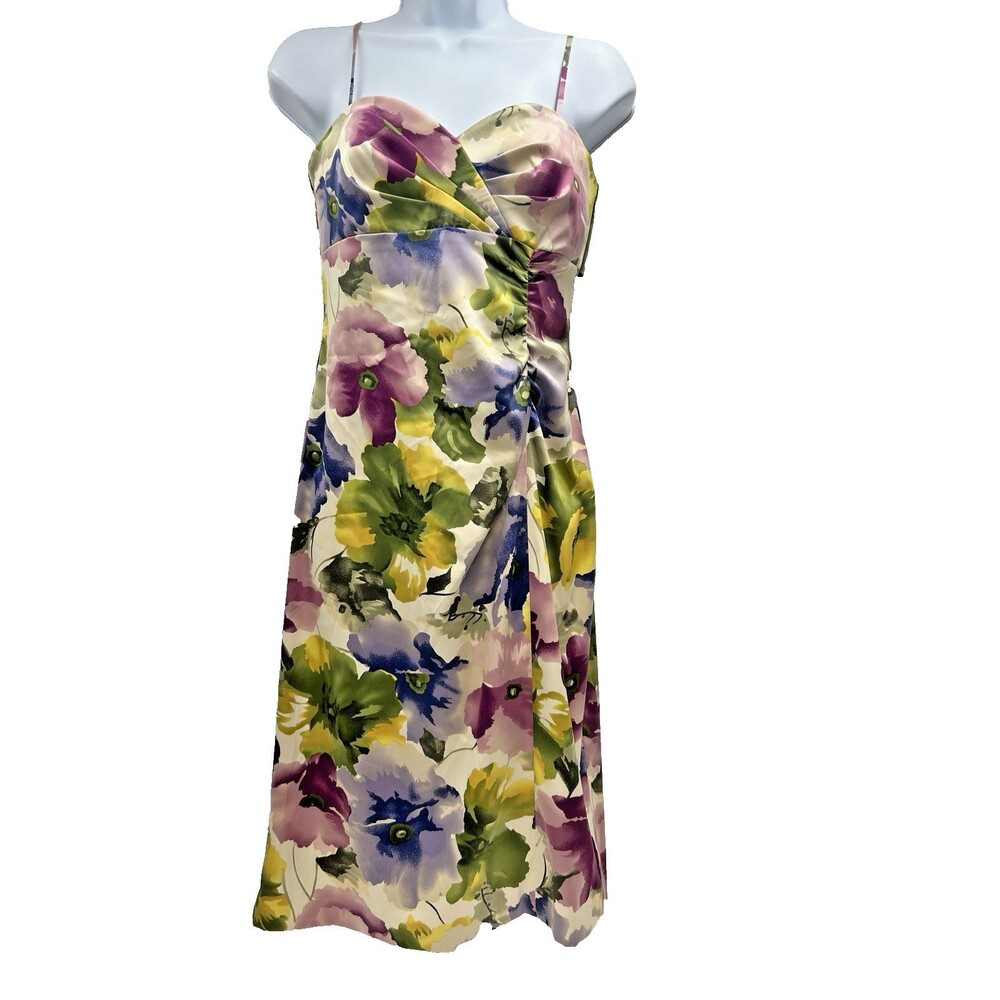 Donna Ricco NY Women 2 Spaghetti Strap Evening Floral Satin Midi Glam Y2K Dress